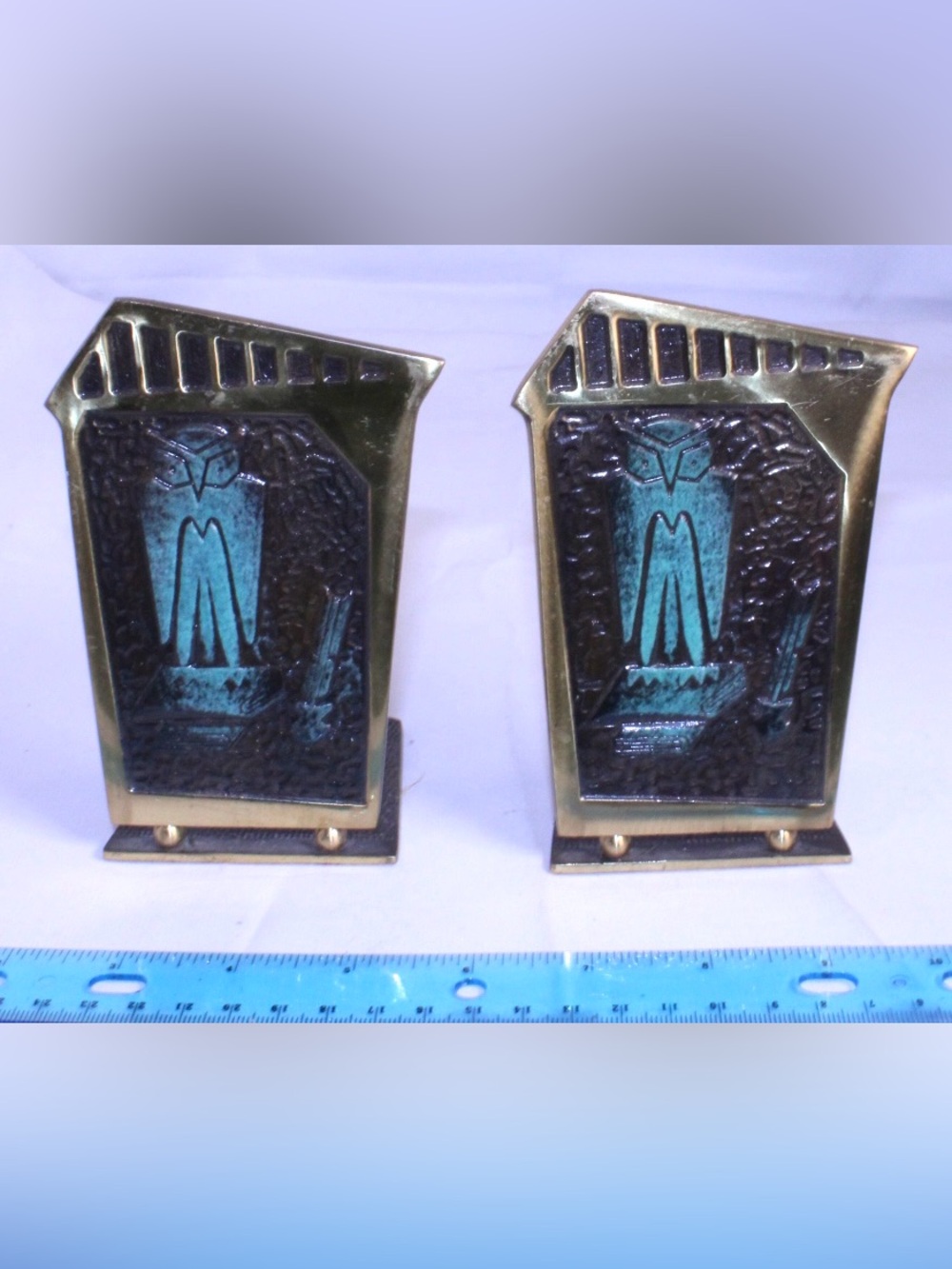 Vintage Dayagi 1950s Israel Brass Owl Bookends MCM Art Deco